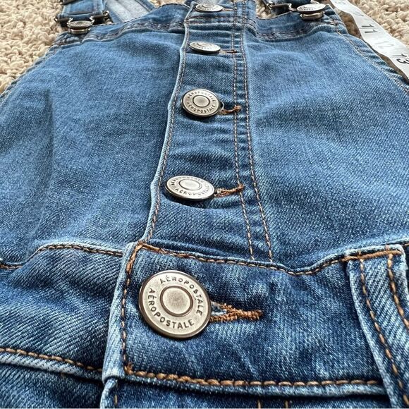 Aero Aeropostale Y2K Distressed Cross Back Straps Button-up Denim Overall SZ 6 - Picture 15 of 16